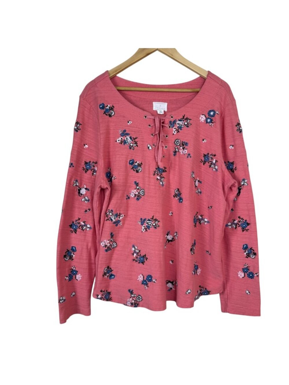 Caslon Peach Embroidered Pop Over Size XXL 100% Cotton Floral Cottagecore Casual